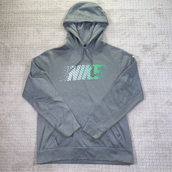 Nike Hoodie Sweater M Gray Therma Fit Pocket Fleece Logo - Picture 1 of 7